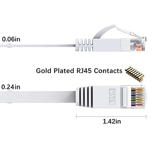 BUSOHE Cat6 Ethernet Cable 30 FT White, Cat-6 Flat RJ45 Computer Internet LAN Ne