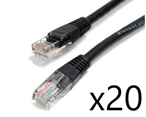 20 Pack Lot – 15ft CAT5e Ethernet Network LAN Router Patch Cable Cord Wire Black