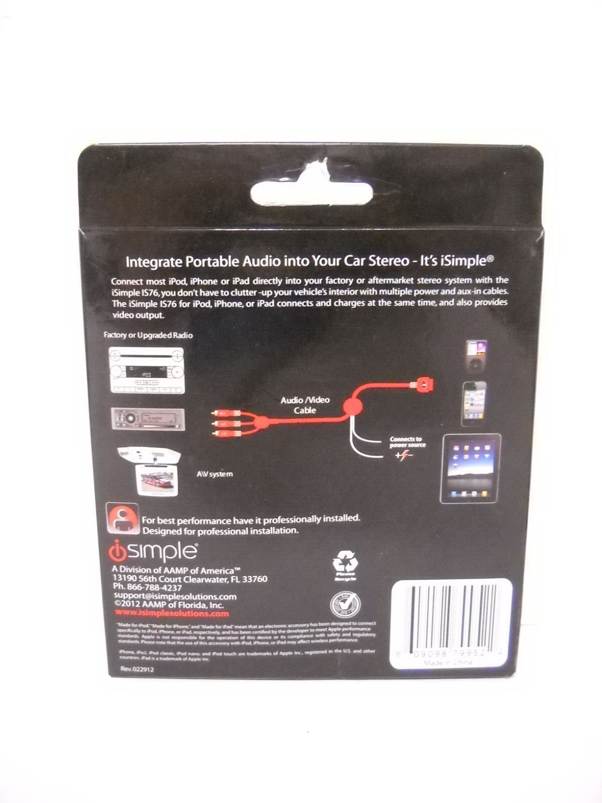 New iSimple Model IS76 Universal iPod, iPad, iPhone Audio/Video Cable Media Wire