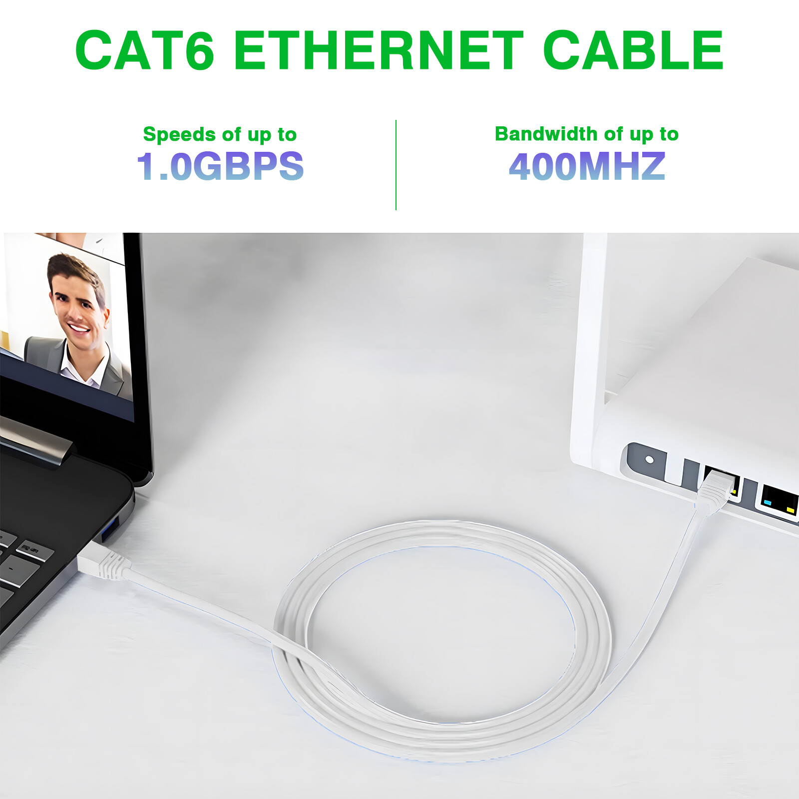 Cat6 Ethernet Cable RJ45 Network Cord Internet White Patch 6/10/25/60/100ft