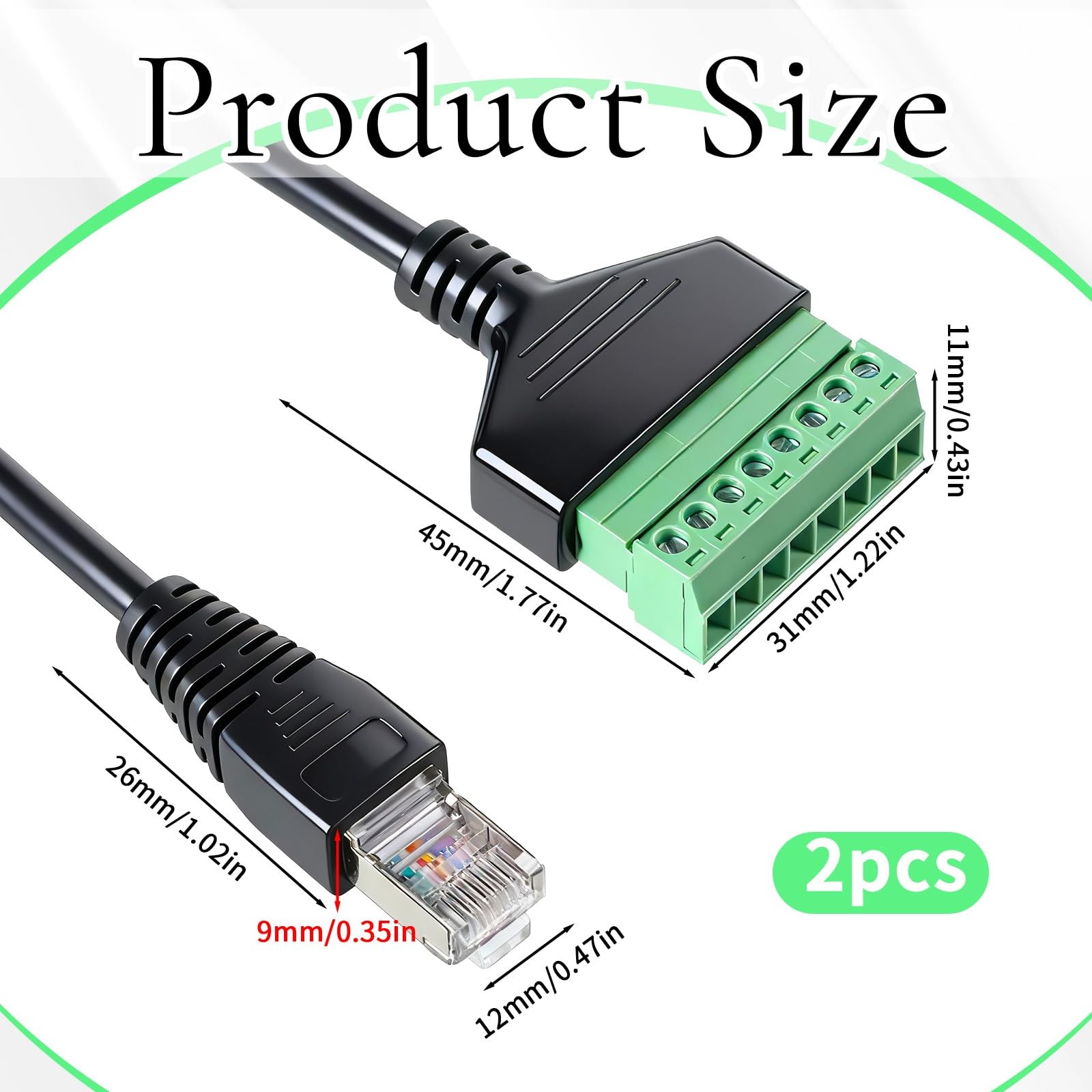 RJ45 Breakout Male 8 Pins Screw Terminal Ethernet Connector Adaptor 2 PCS