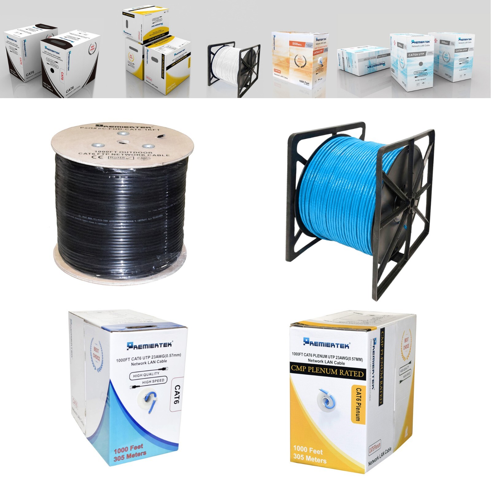 CAT6A 1000FT CMP Plenum Shielded UTP NETWORK ETHERNET LAN CABLE 650MHz Blue