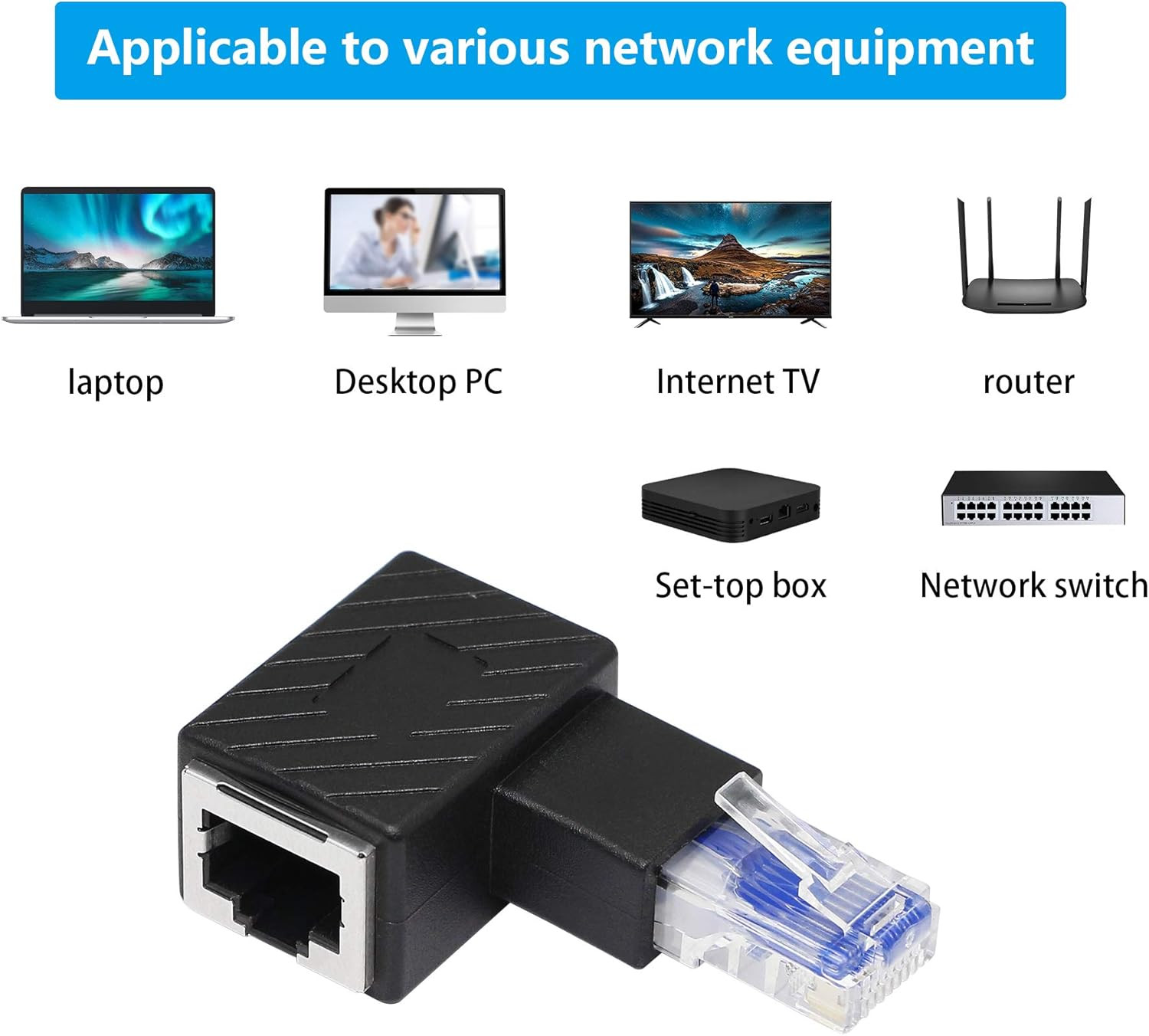 RIIEYOCA 90 Degree Ethernet Adapter,Left Angle RJ45 Male to Female Extension Cat