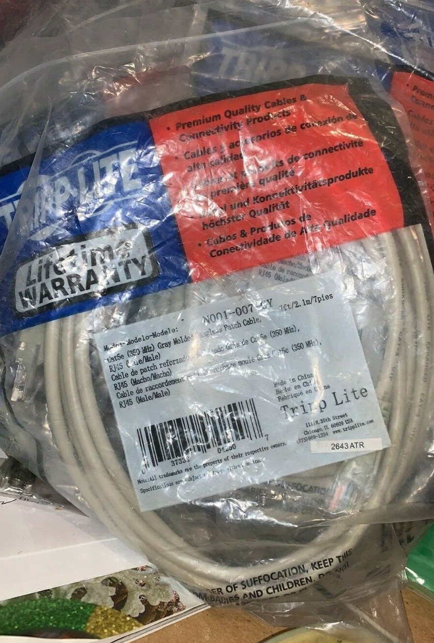 TRIPP LITE N001-007-GY Cat-5e Patch Cable 7 ft Gray N001007GY (10 Lot)