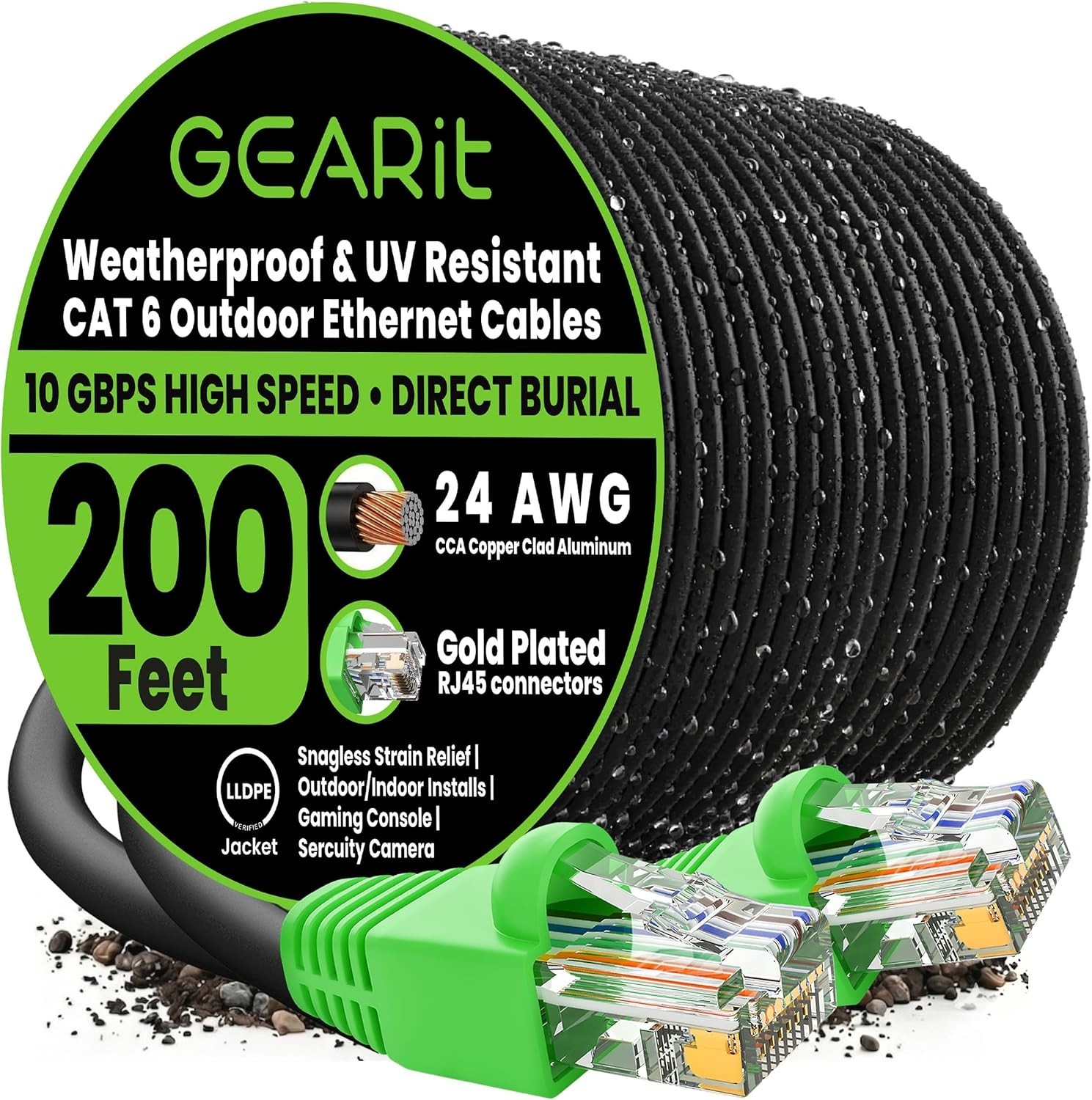 Cat6 Direct Burial Cable 200ft – RJ45 Network Internet
