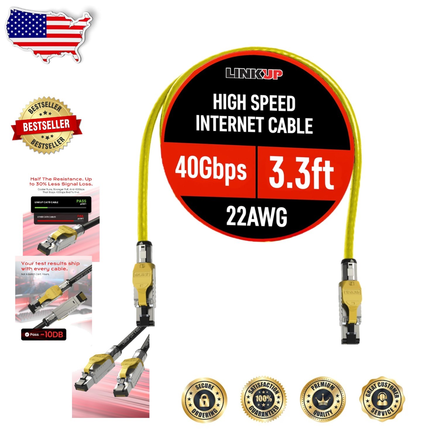 Cat 8 Ethernet Cable 40Gbps 2GHz | Shielded S/FTP 22AWG Copper | Gold RJ45 | …