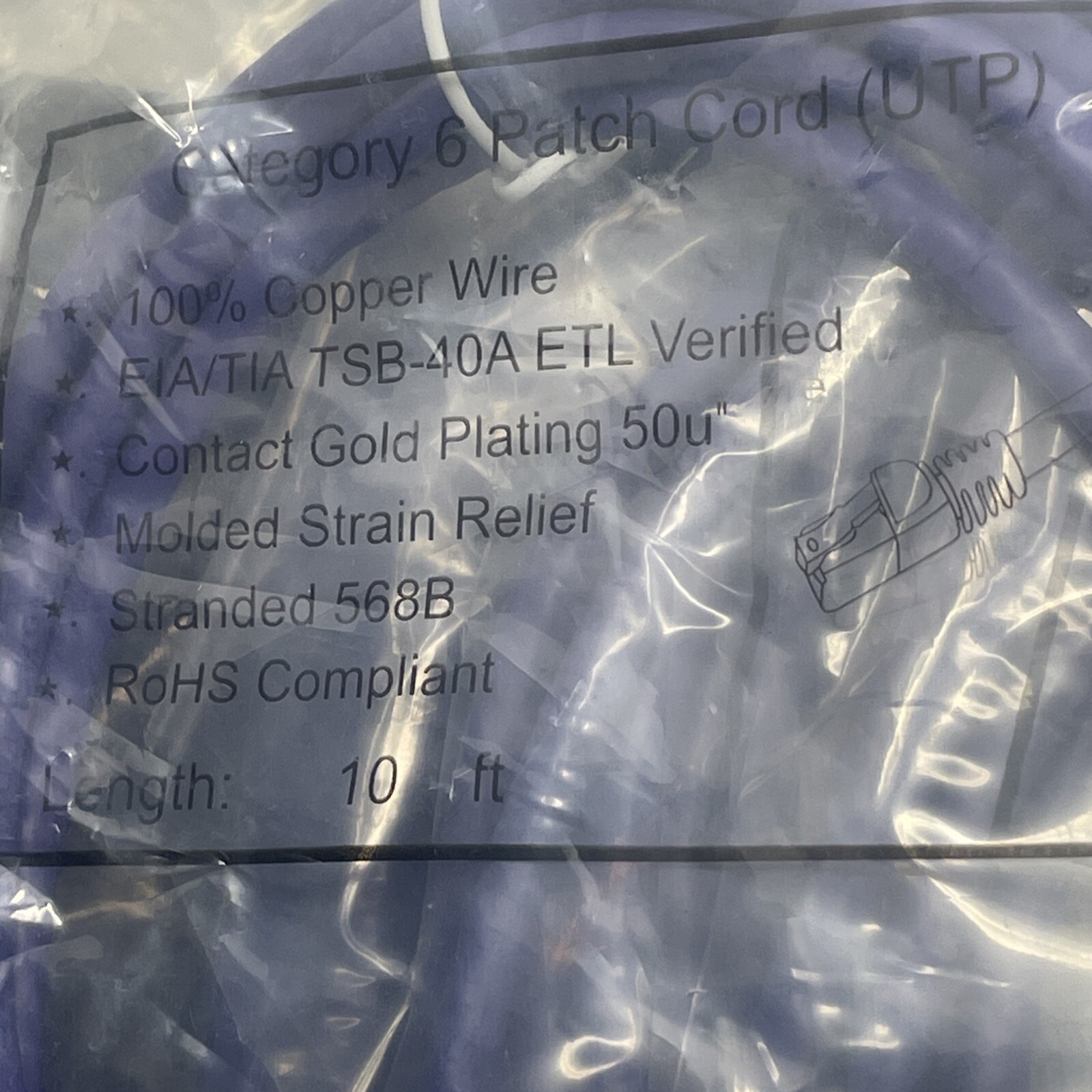 Lot Of 10 Cat 6 Patch Cord (UTP). Length 10 Ft. EIA/TIA TSB-40A ETL Verified.