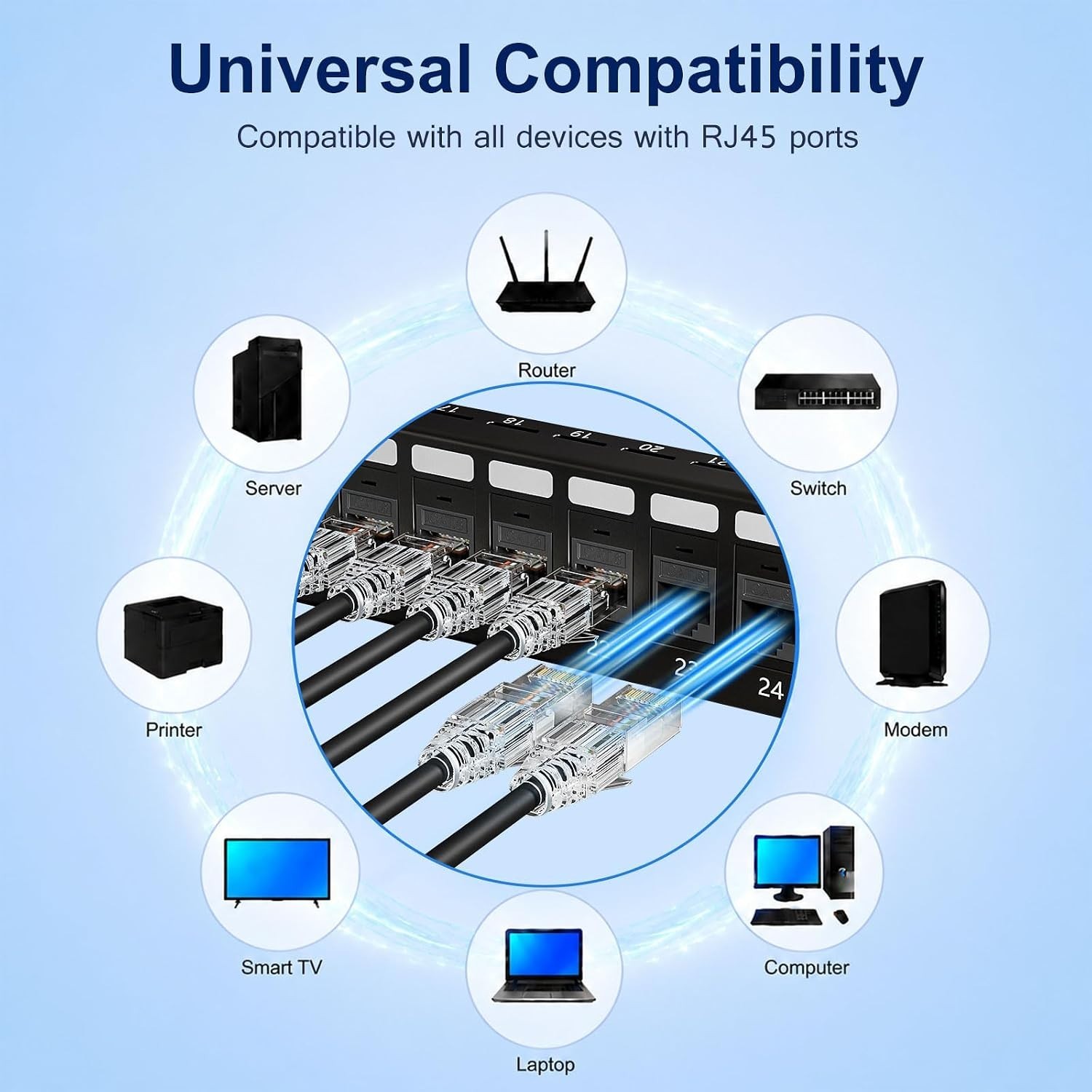 25-Pack 1ft Cat6/Cat6a Patch Cables Slim, 10Gbit/s, Black | Ethernet 28AWG PoE