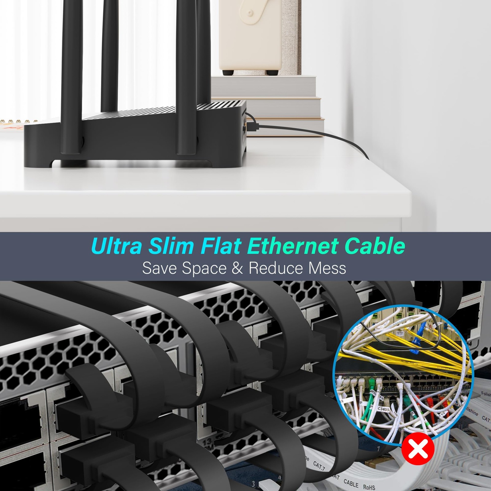 10Pack 0.6 FT Cat 7 Flat Ethernet Cable HighSpeed Shielded Short Patch