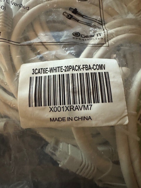 3ft cat6e-white-20pack – in a sealed bag – never opened or used.