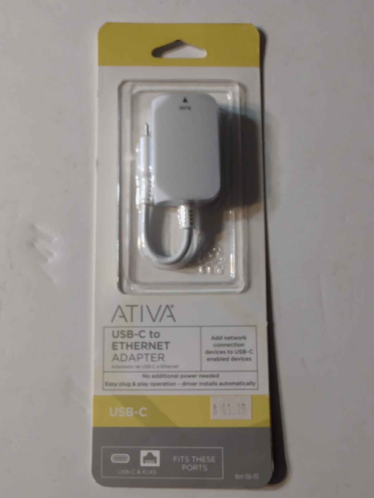 Ativa USB-C to Ethernet White Adapter #136911 Network Connection NEW Sealed