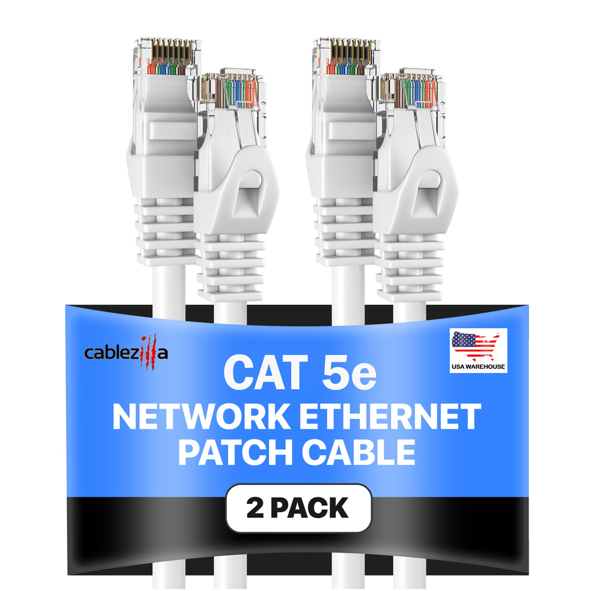 2-Pack – White CAT5e Ethernet Patch Cord RJ45 UTP LAN Cable 1.5FT – 200FT LOT