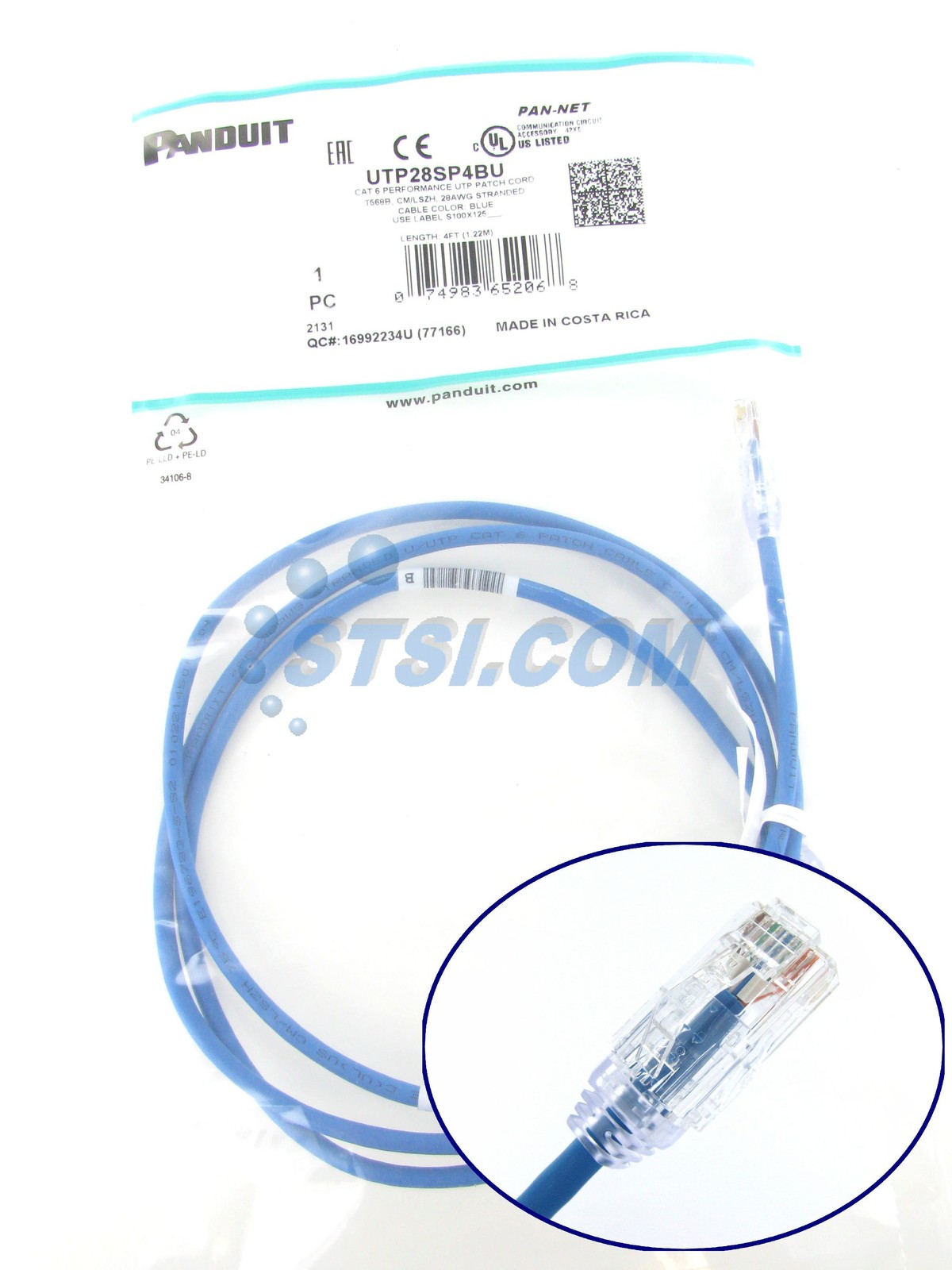 Panduit UTP28SP4BU Cat6 28awg Network Patch Cable, 4 Ft Blue ~STSI