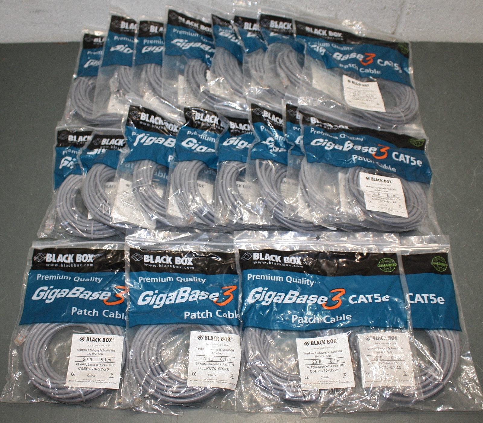 (25) Black Box CAT5e Premium Patch Cable, 20ft Ethernet Cord, Gray, 350 MHz