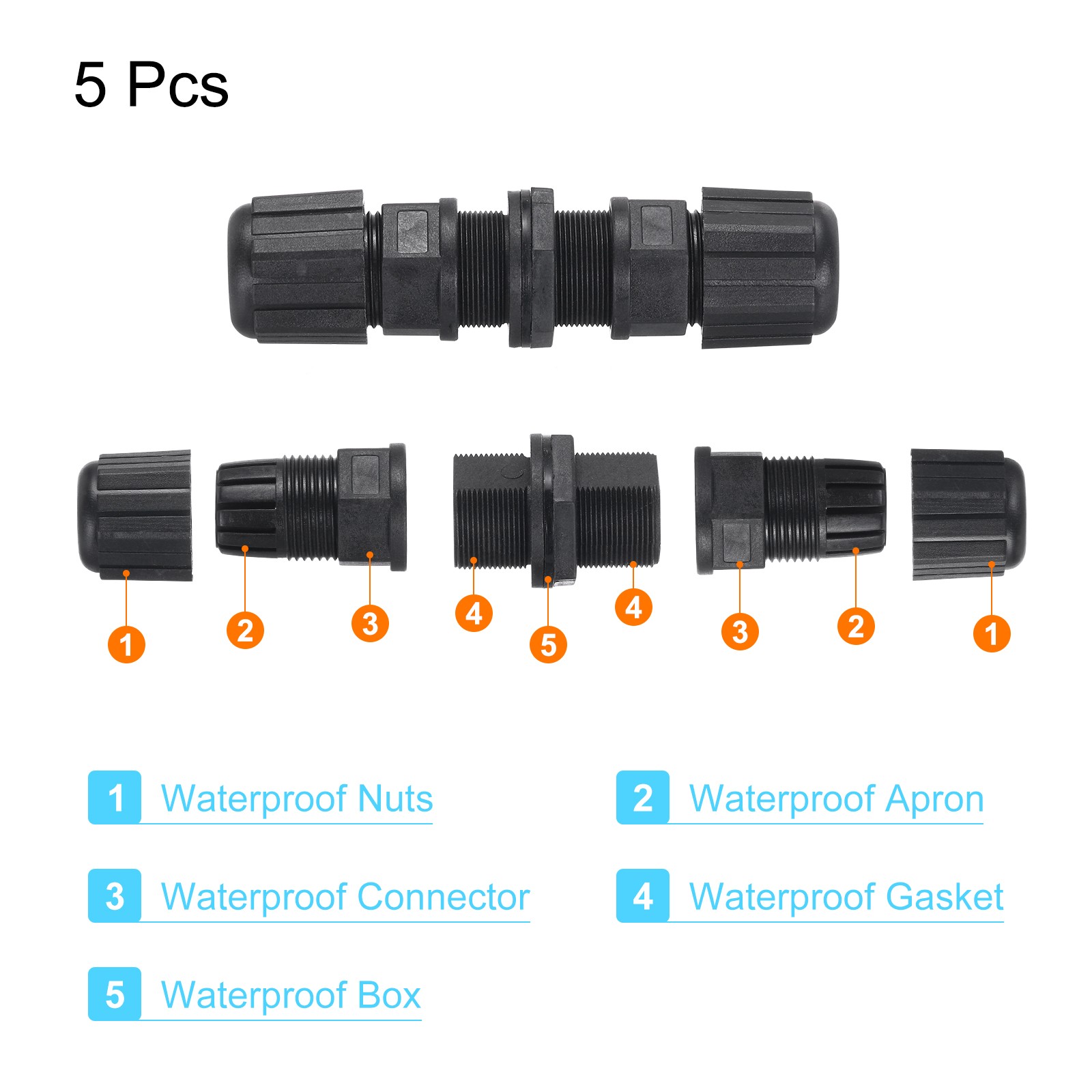 5PCS Waterproof RJ45 Coupler Dual Head IP67 Ethernet LAN Cable Connector