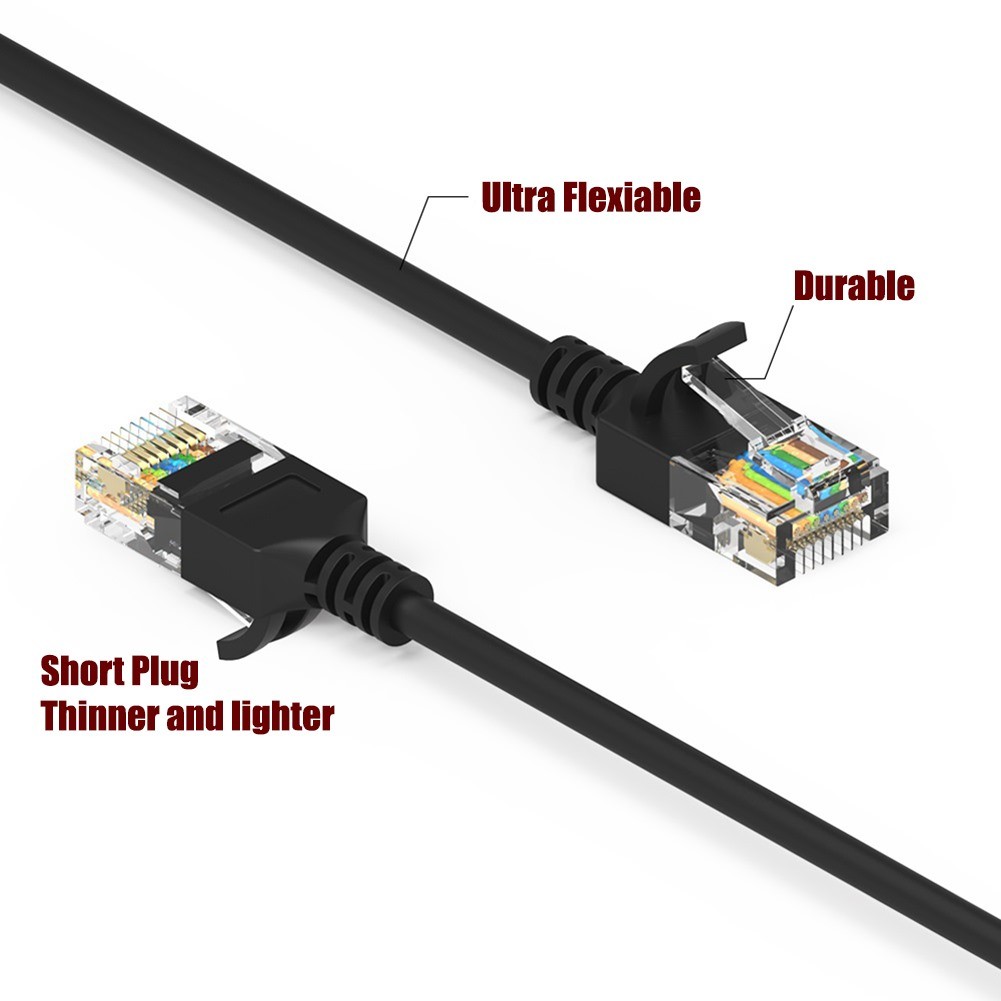 0.5-50FT Cat6A RJ45 SLIM Ethernet LAN Network UTP Cable Copper Wire 28AWG Black