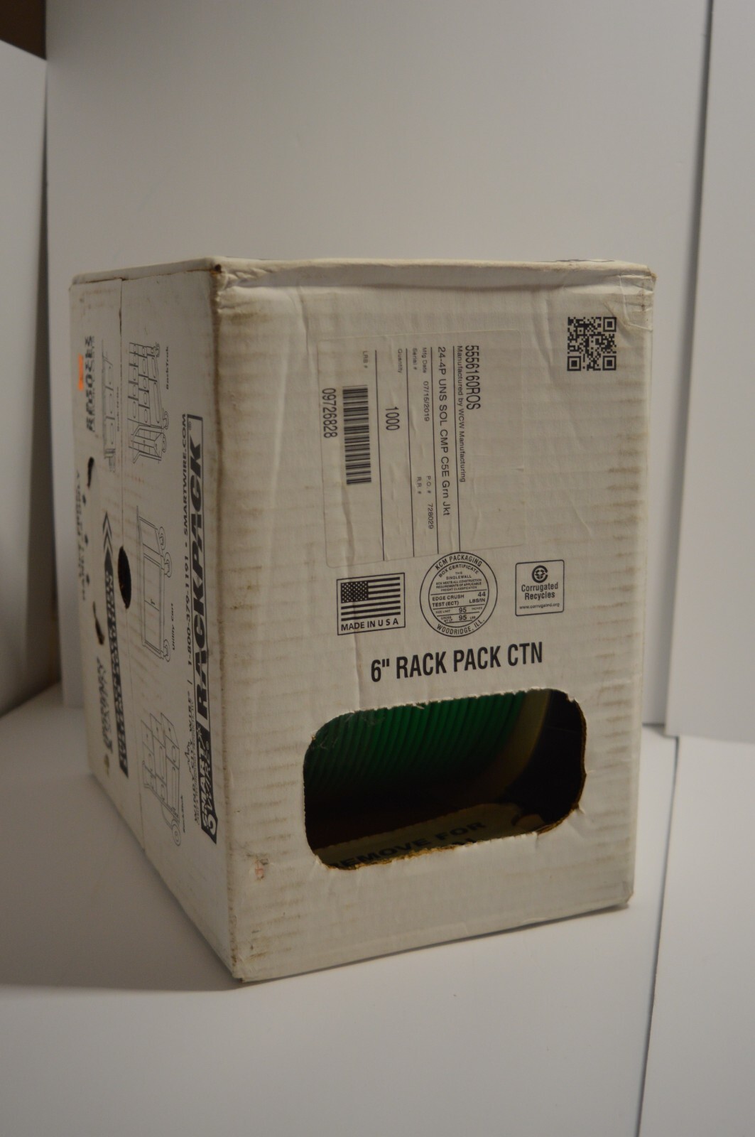 Windy City Wire 24 AWG 4 Pair Non-Shielded Plenum Category 5E Green Jacket 55561
