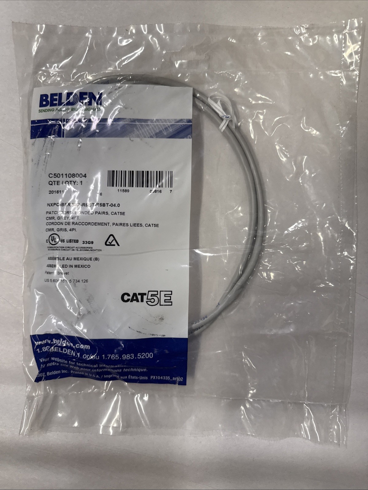 Lot Of 35 BELDEN 4Ft PATCHCORD BONDED PAIRS CAT5E CMR GREY C501108004