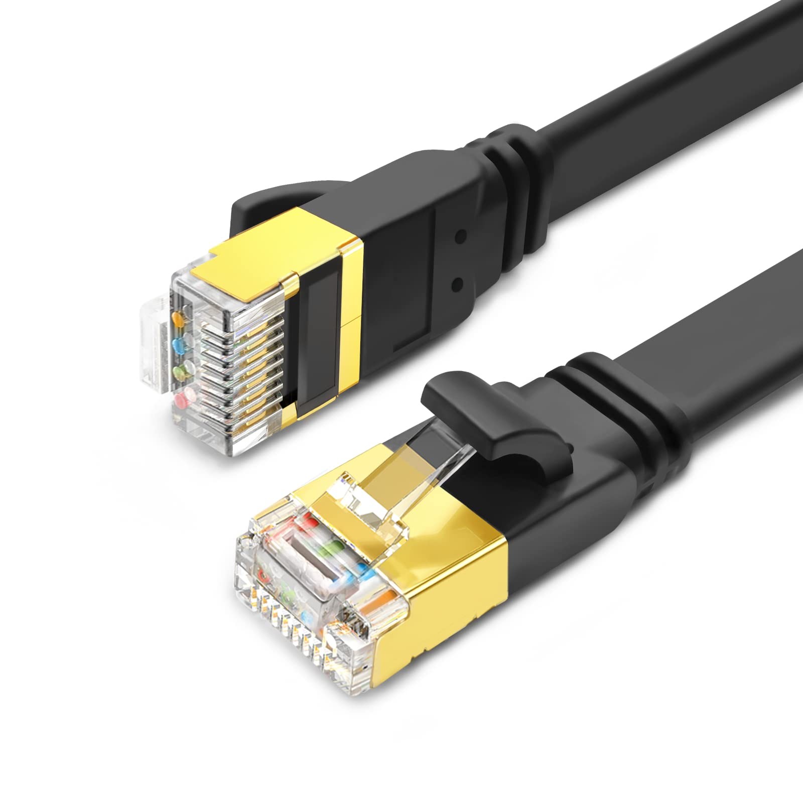 2 PCS CAT8 Ethernet Cable 3FT Black High Speed 40Gbps 2000MHz SFTP Flat LAN
