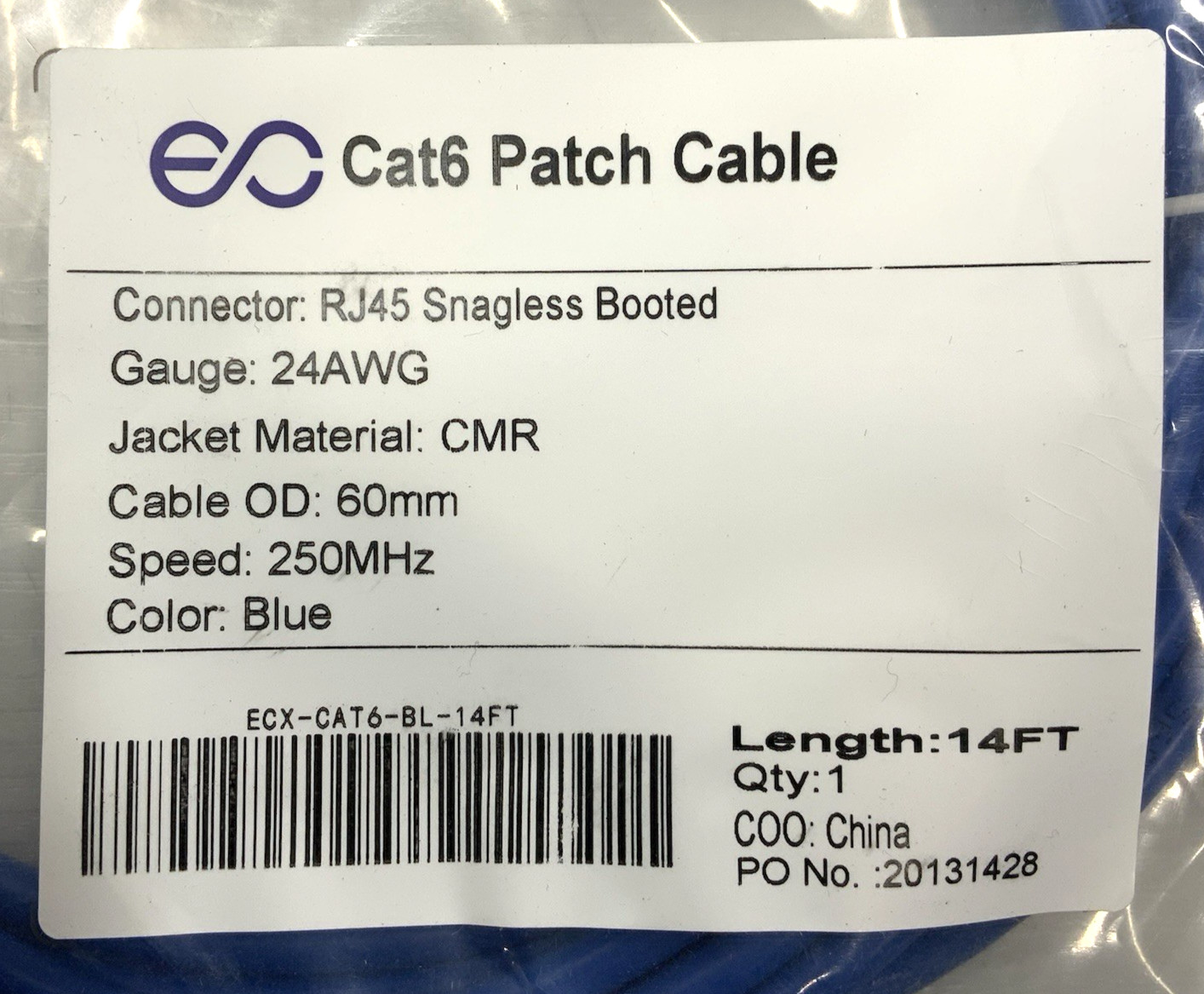 Lot of 5 – EnConnex Cat6 Patch Cable Male to Male 14ft (Blue) ECX-CAT6-BL-14FT