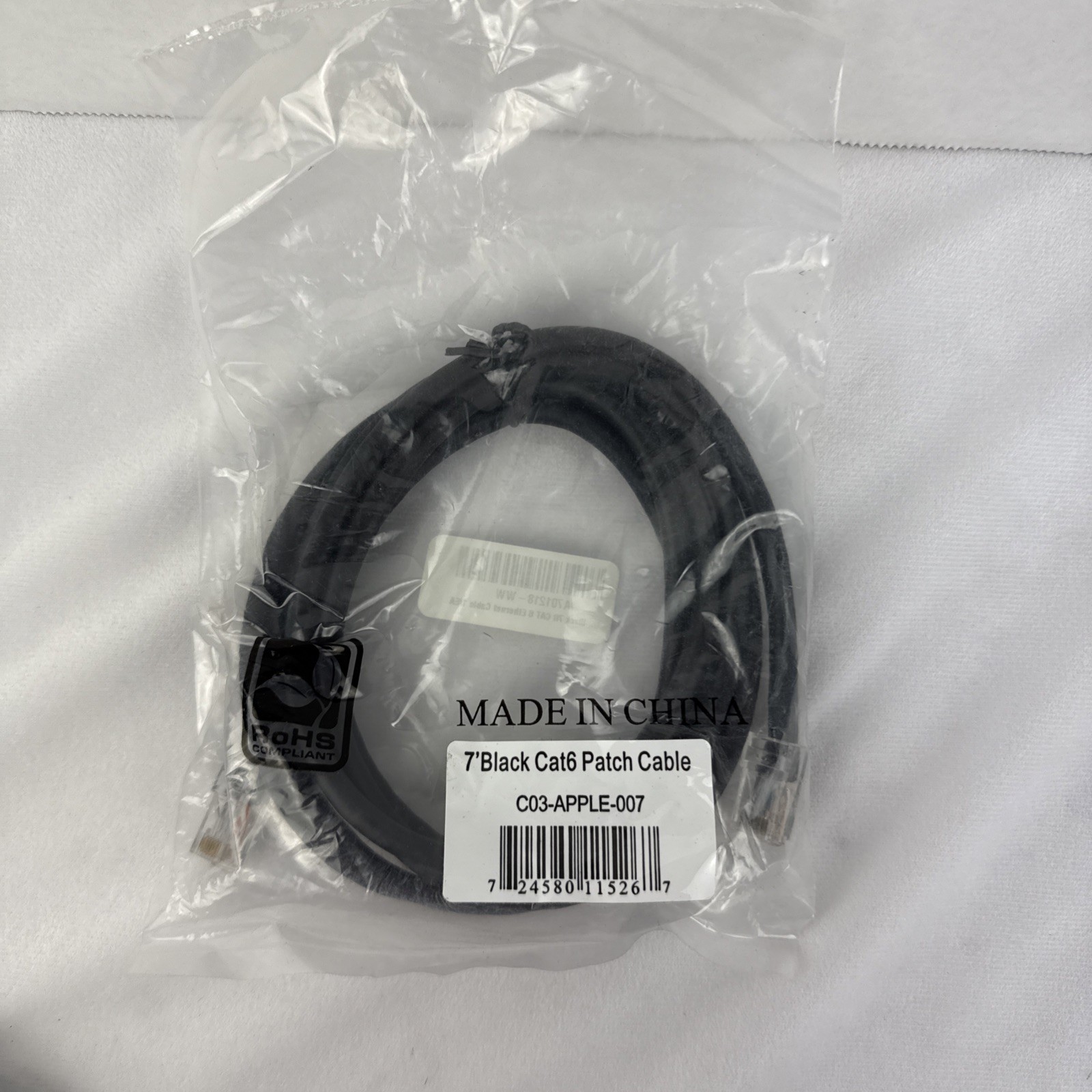 Cat6 7ft Black Patch Ethernet Cable RoHS Compliant