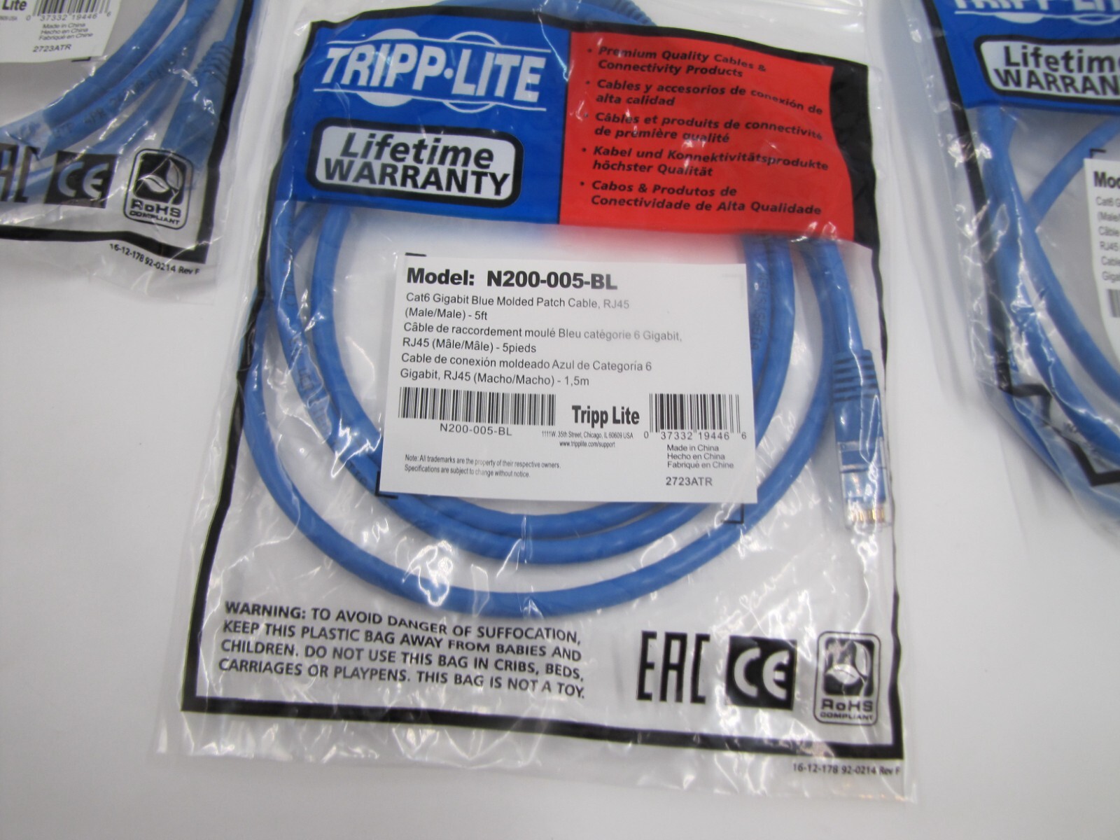 Lot of 50 Tripp Lite N200-005-BL CAT6 Cable 5ft Blue RJ45 Male to Male Gigabit