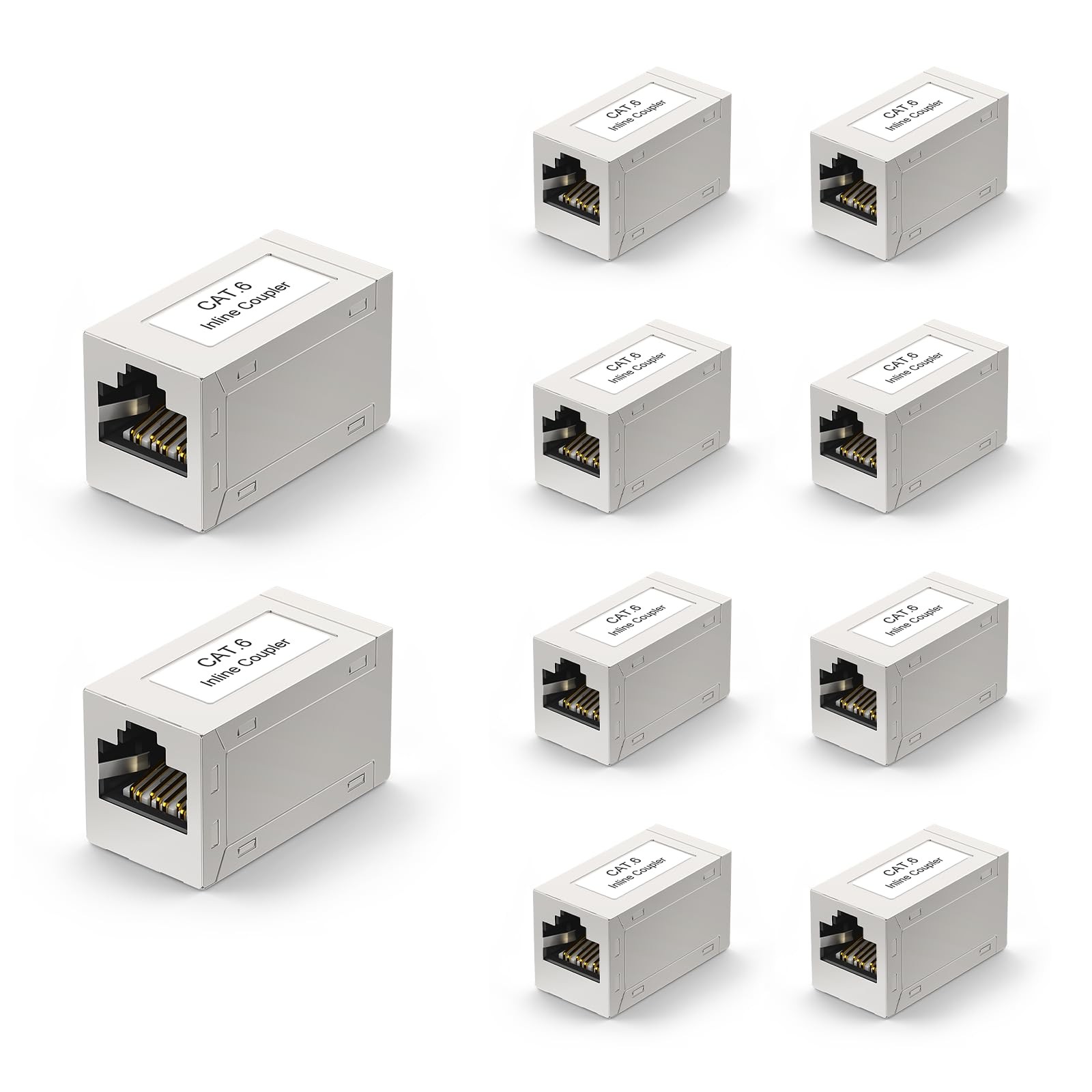 Cat6 Coupler Shielded Ethernet Extender PoE 10-Pack, Female to Female RJ45