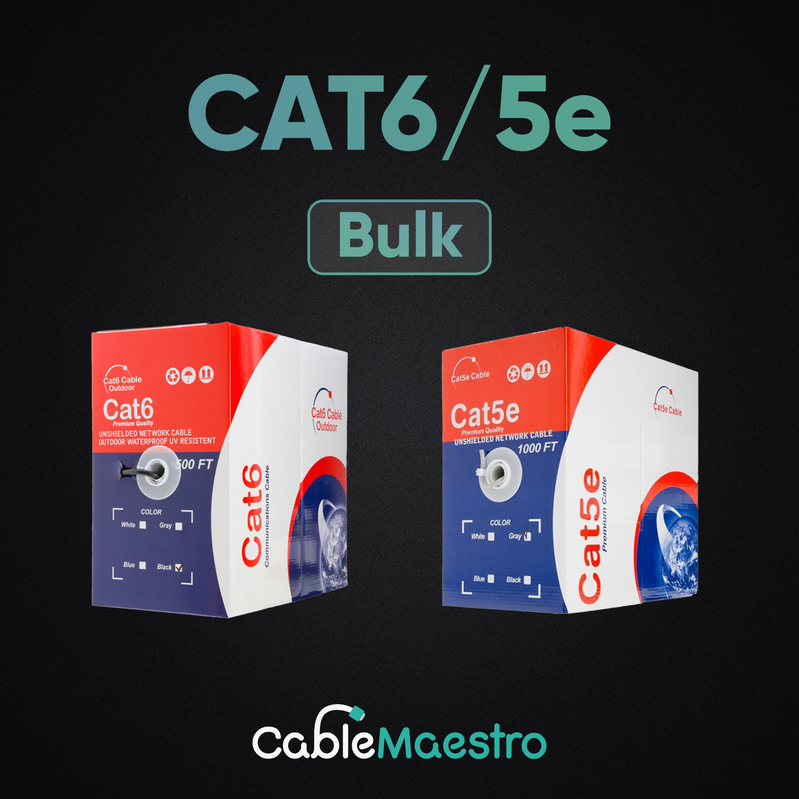 Outdoor Cat6 Cat5e 500FT 1000FT Bulk Ethernet Cable Wire Black UTP FTP LOT