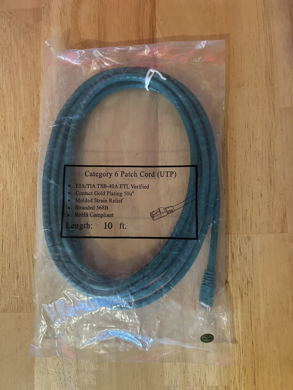 Category 6 CAT Patch Cord UTP EIA/TIA TSB-40A ETL Verified, 10ft