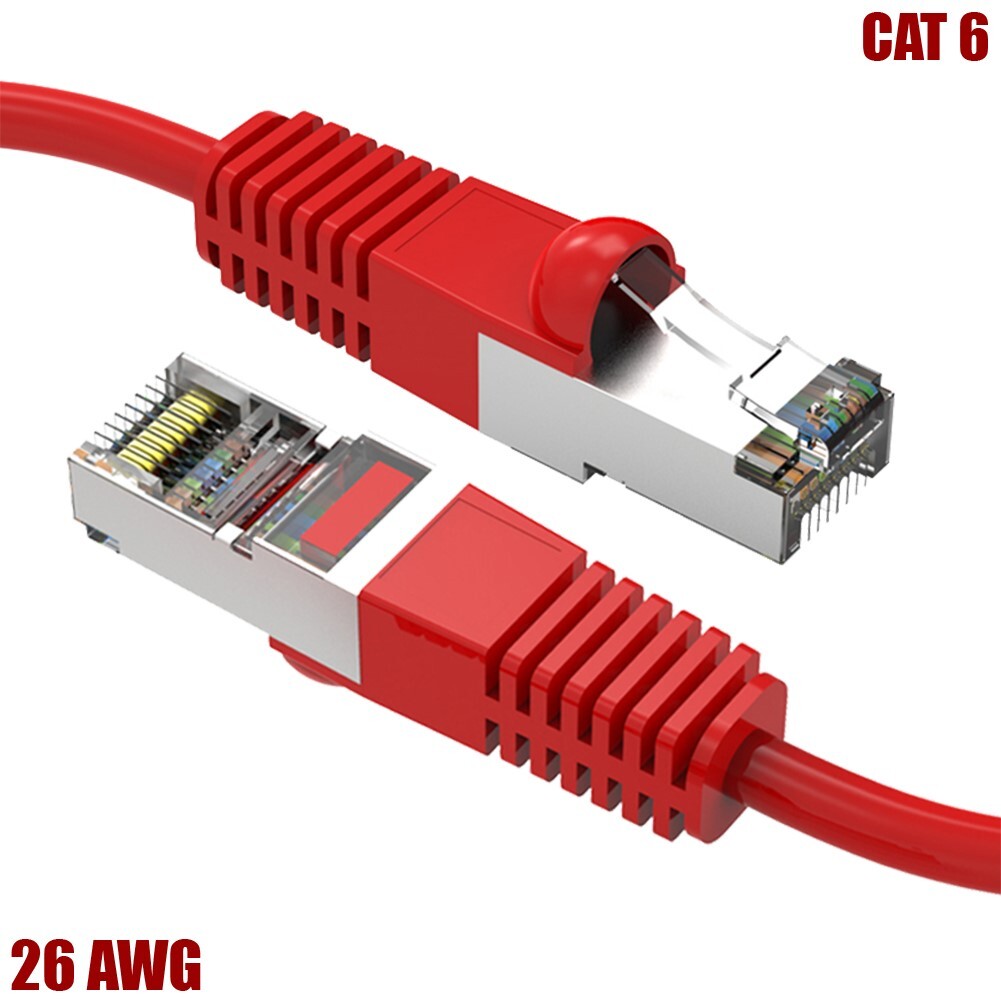 0.5FT – 25FT CAT6 RJ45 Network LAN Ethernet SSTP Shielded Cable 26AWG Copper Red