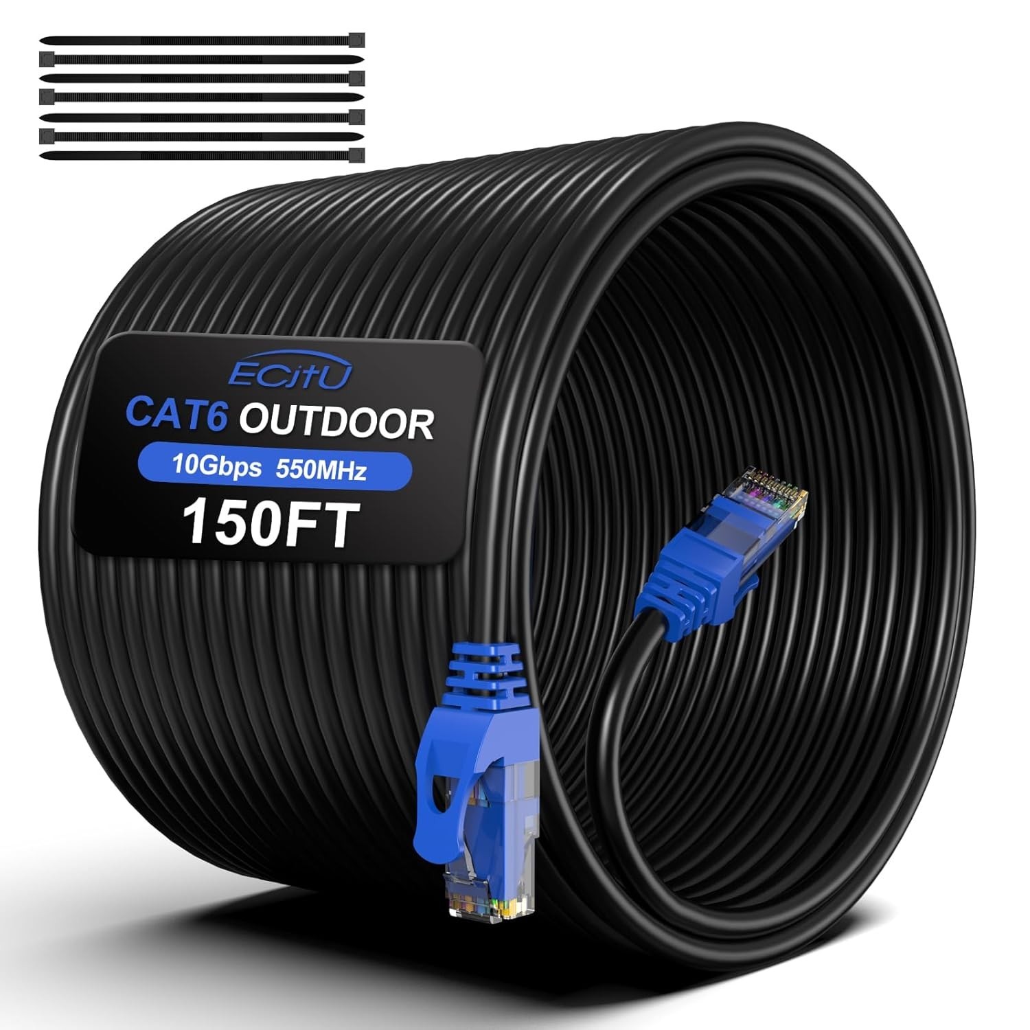 150FT Cat6 Outdoor Ethernet Cable In-Ground Heavy Duty Direct Burial 24AWG CC…
