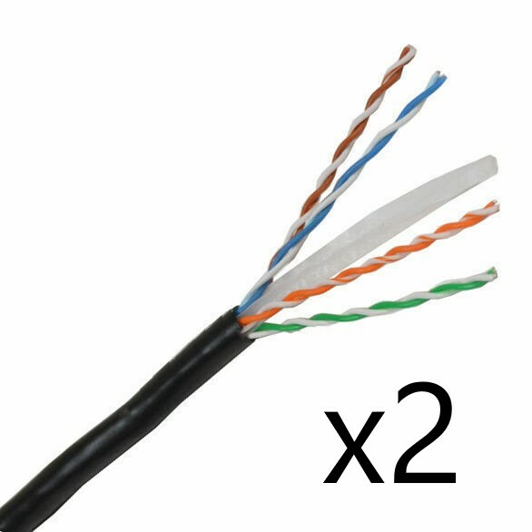 Lot of 2 – CAT6E Ethernet 550MHz CMR Cable Black 1000FT 23 AWG COPPER