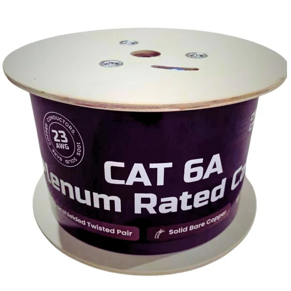 ETL Listed Cat6A Plenum UTP 100% Solid Bare Copper 750MHZ 1000ft Cable 3 colors