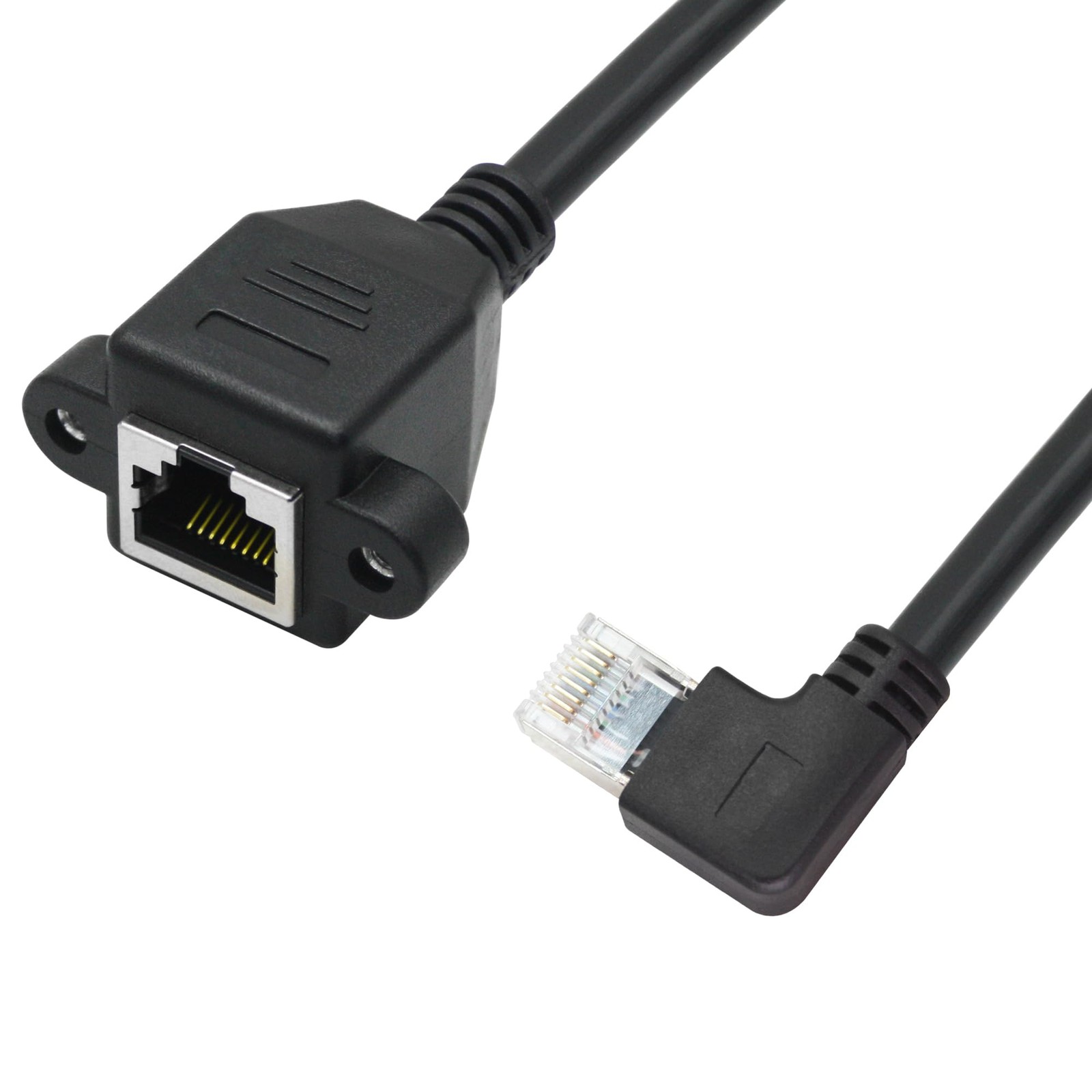 2 PCS 1FT 90 Degree Cat 6 Right Angle RJ45 Male To Female Extension Cable PC