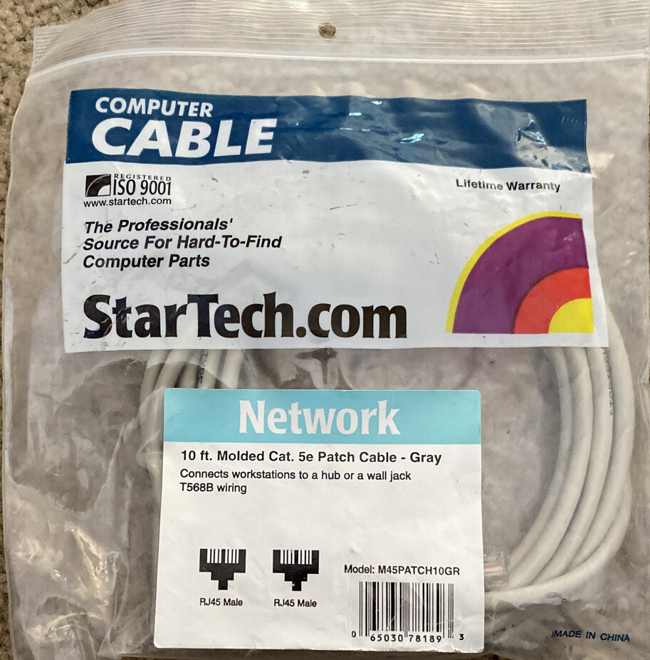 StarTech 10ft Gray Molded Cat5e UTP Patch Cable – Category 5e New