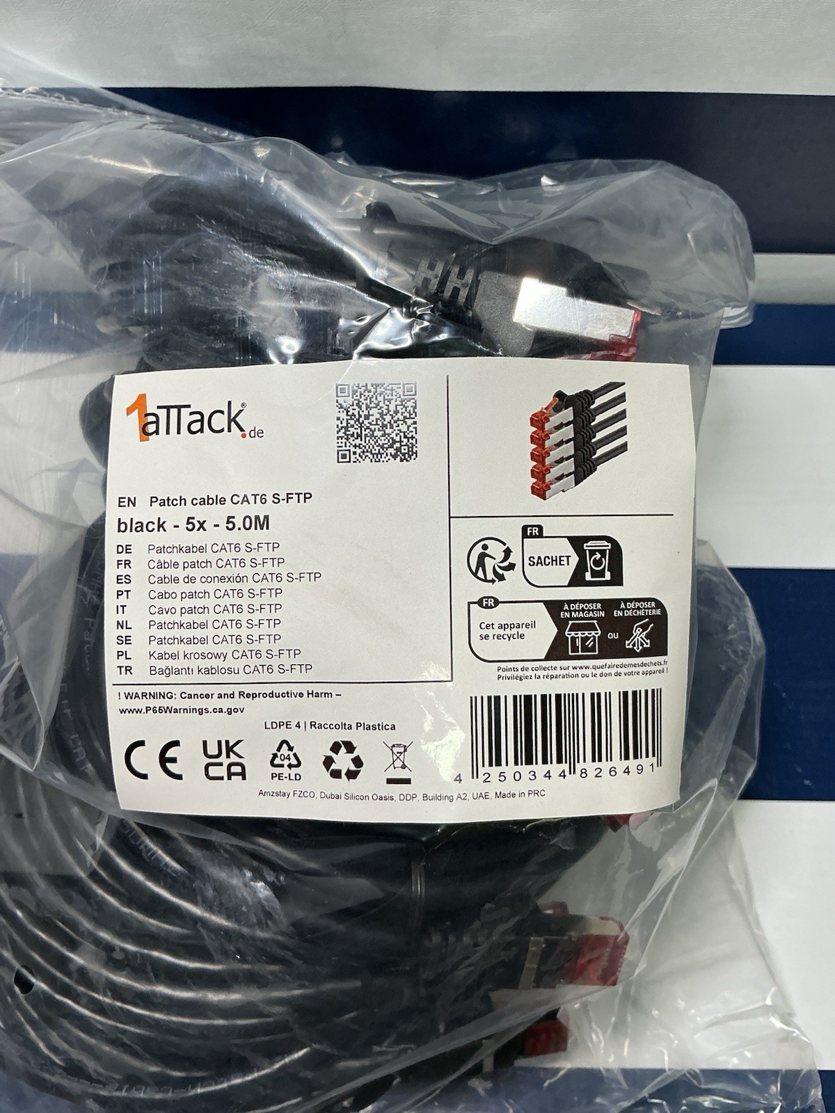 CAT 6 S-FTP Patch Cable, 5 Pack, , 5.0M – 16.4 FT (5 PK), Ethernet Networking