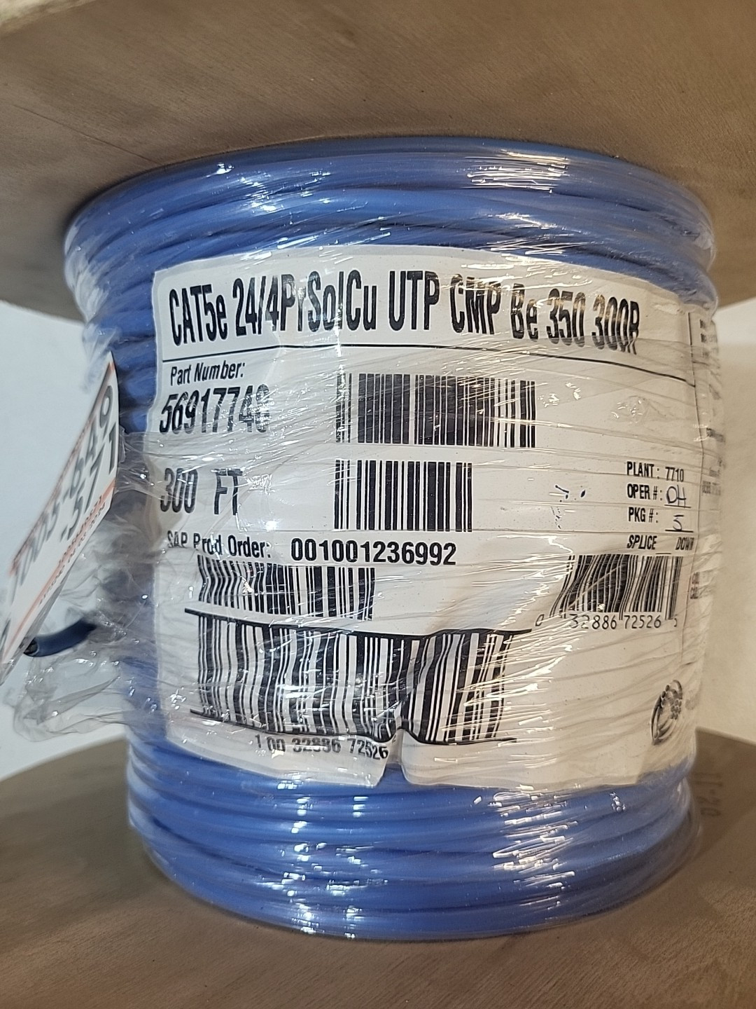 Southwire 300 ft. Blue 24/4 Solid CU CAT5e CMP (Plenum) Data Cable On Roll