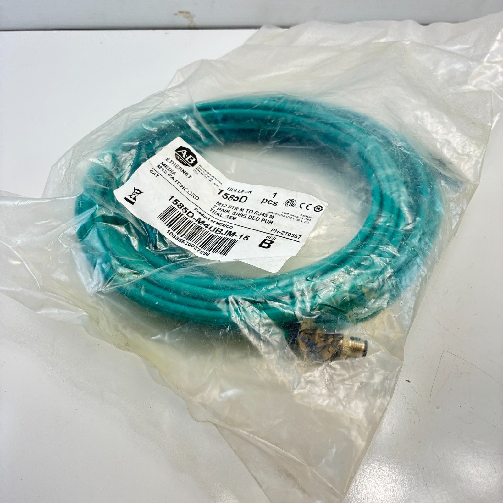 ALLEN BRADLEY 1585D-M4UBJM-15 Ethernet Patchcord M12 Male to RJ45 Male