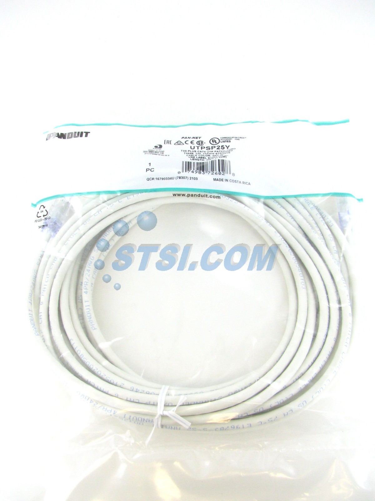 Panduit UTPSP25Y Cat6 Network Modular Patch Cable/Cord, 25 Ft Off-White ~STSI