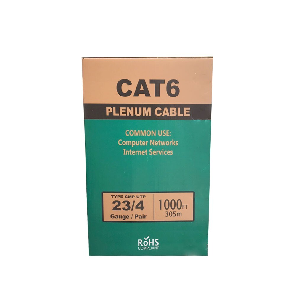 Bulk Cat 6 1000ft Cable Solid Plenum CMP Rated 550 Mhz 23 Awg Cable Green