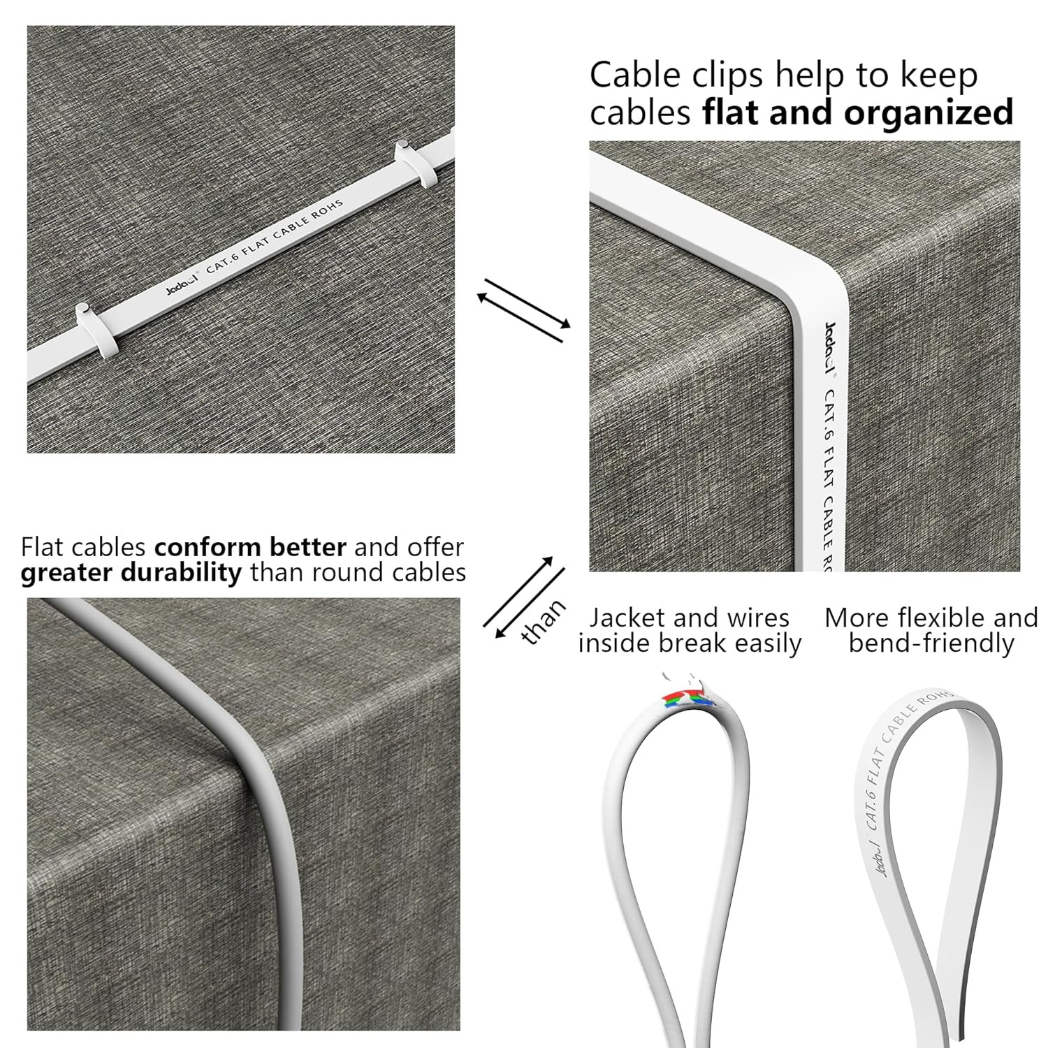 Jadaol Cat 6 Ethernet Cable 50 ft, Outdoor & Indoor 10Gbps 50ft, White