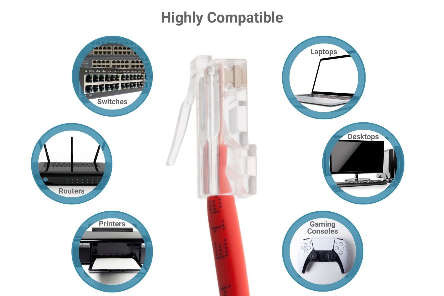 CAT5e Ethernet Patch Cable, Non-Booted, 3 Foot, Red – Lifetime Warranty