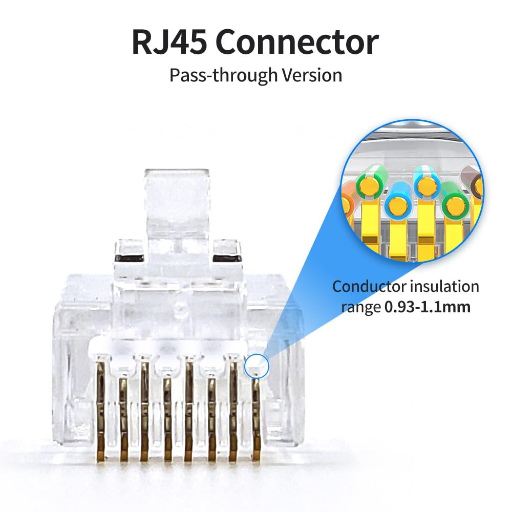 50 Pack Cat 6 Pass Through RJ45 Connector with Strain Relief Boots Unshield M…
