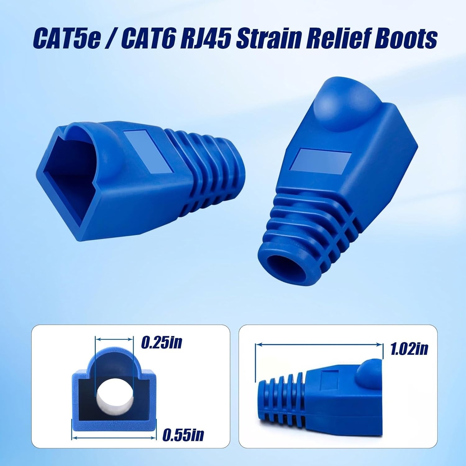 Strain Relief RJ45 Connector Boots, 100PCS Blue – Compatible with Cat5/Cat6