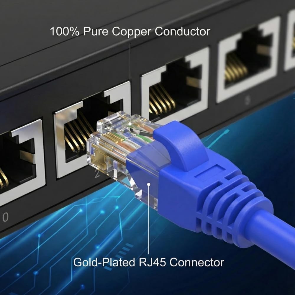 25FT Cat5e UTP Ethernet Patch Cable, 100% Pure Copper LAN Cable.