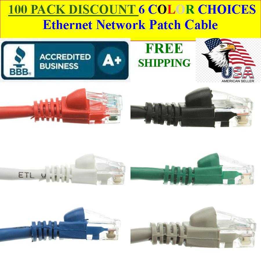 100 PACK 1 Ft Cat5e Ethernet Network Computer Patch Cable for PC, XBOX, PS3, PS4