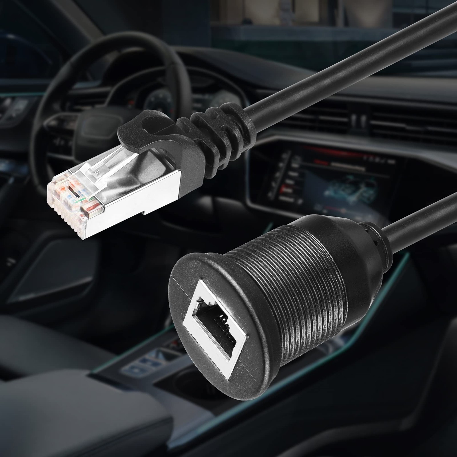 3FT RJ45 Panel Flush Mount Cable Male to Female Car Mount Cat6A Extension
