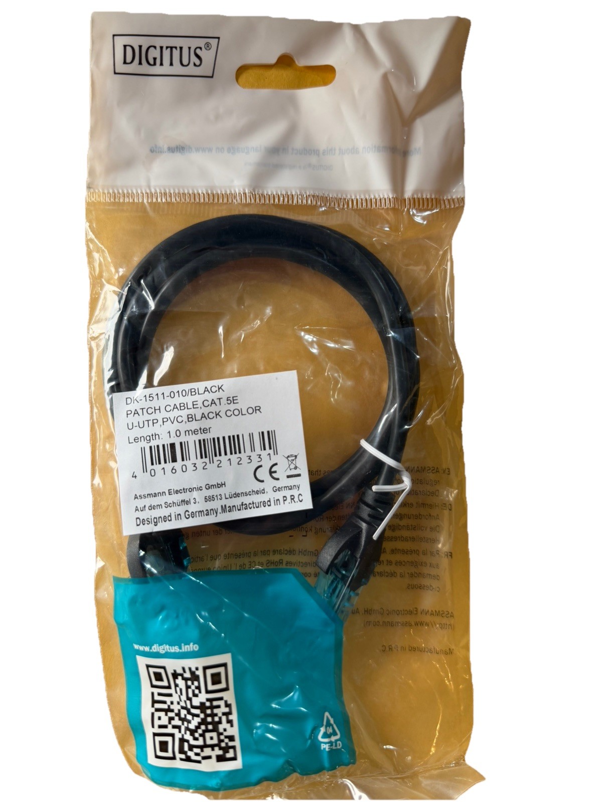 DIGITUS DK-1531-010/BL Cable P SF/UTP CAT5e 1m black polybag Cat 5e – SF/UTP – P