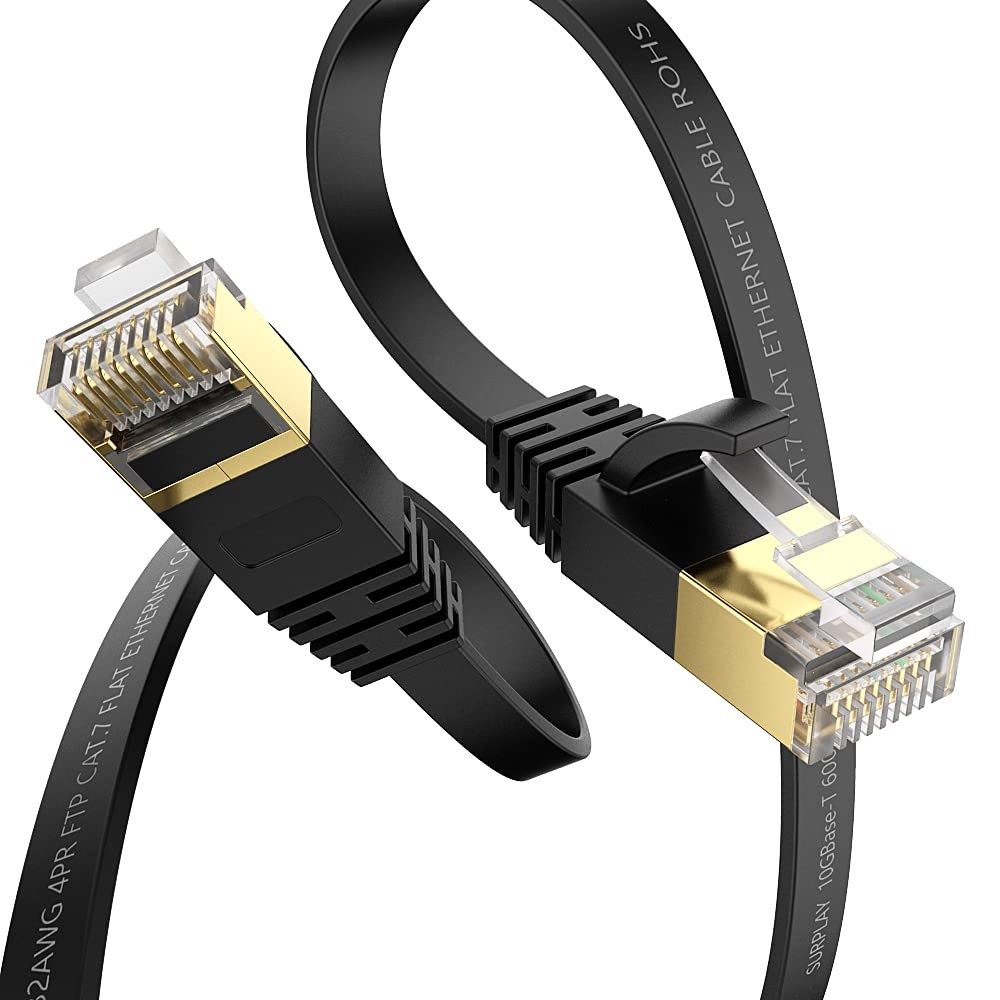 Cat7 3FT-5Pack Ethernet Cable Flat-Black-10Gbps High Speed Ultra Slim Network…