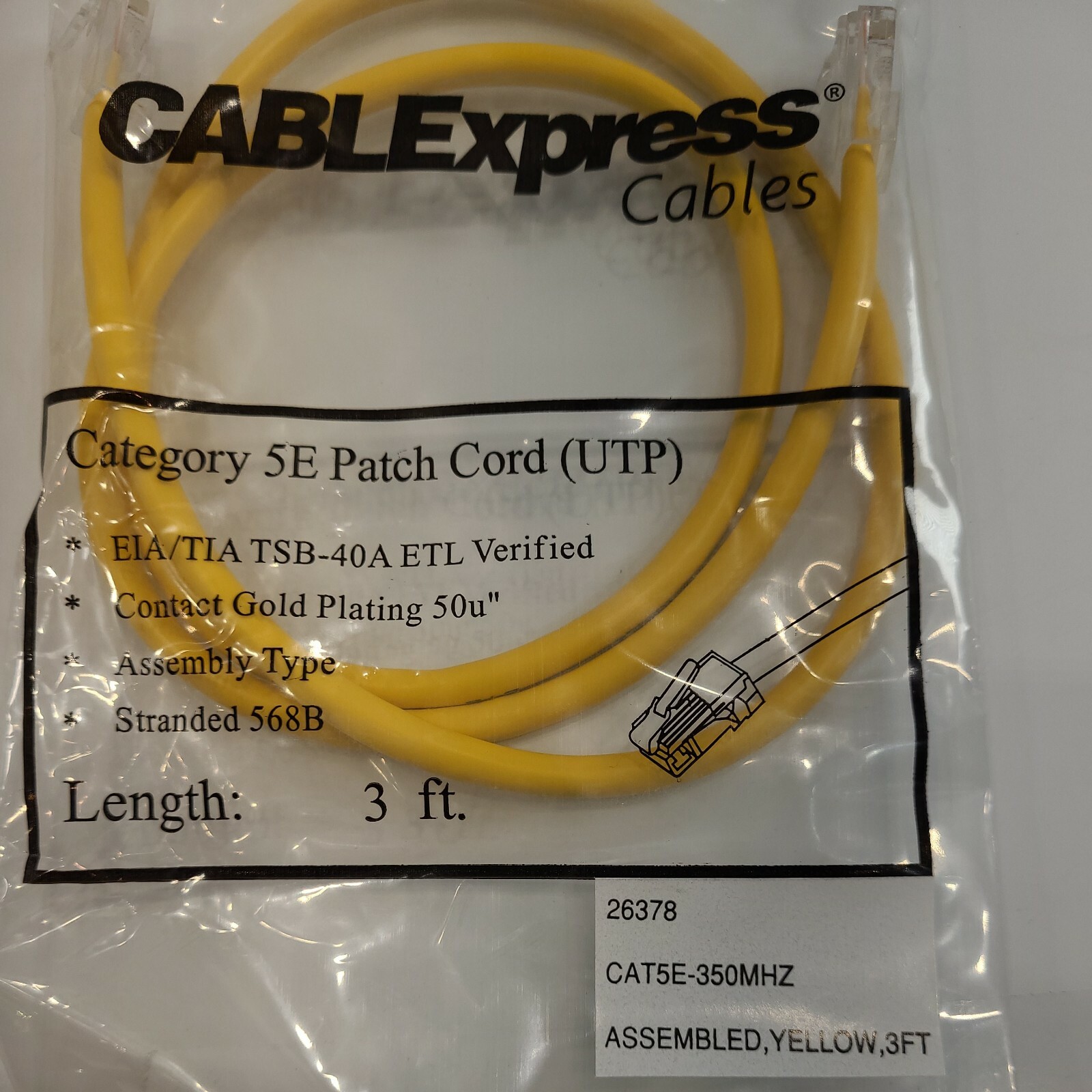 SET OF 10 CABELEXPRESS CAT 5e Patch CORD UTP YELLOW 3 FT CAT5e 350Mhz RoHS